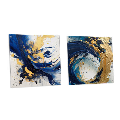 «Dark Blue And Gold Strokes II», ensemble de 2 verres muraux en acrylique