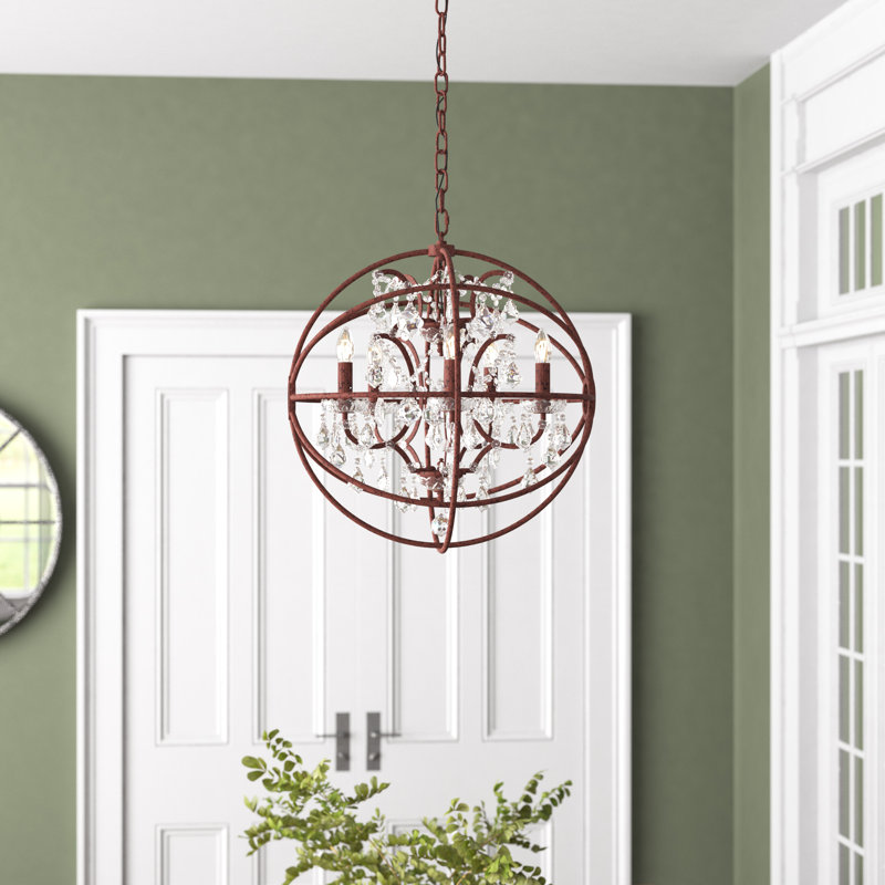Svante 5 - Light Dimmable Globe Chandelier, Crystal (Clear), Polished Nickel