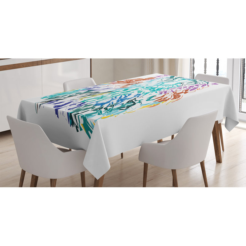 Ambesonne Owl Tablecloth, Owl Fluffy Swollen Colorful Feathers Large Eyes Vision Sage Camouflage Character Image, Rectangular Table Cover For Dining Room Kitchen Decor, 52" X 70", Multicolor