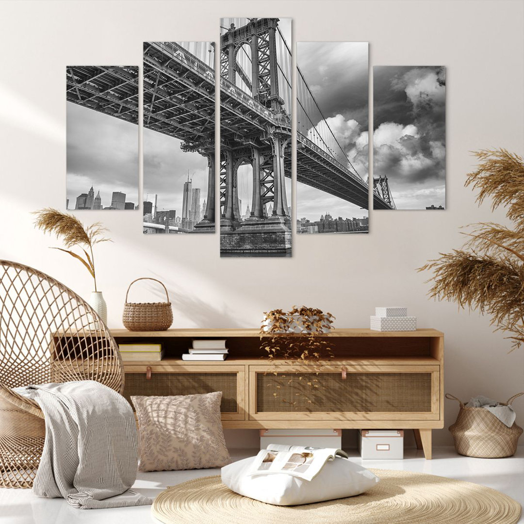 5-tlg. Leinwandbilder-Set Manhattan Bridge Black and White