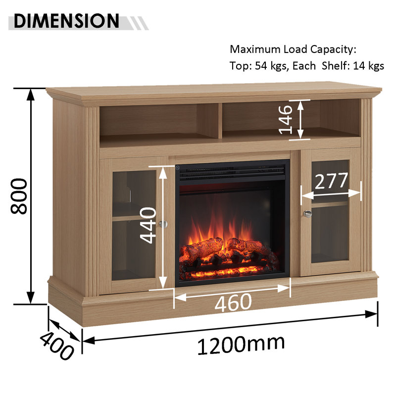 NORTHAM FLAMME Electric Fireplace, 80cm H x 120cm W x 40cm D, Natual Oak
