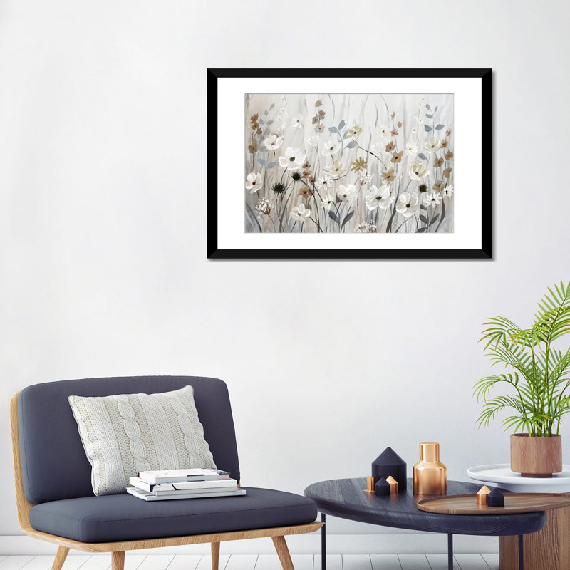 «Misty Meadow Field» encadré par Nan Print, Impression encadrée avec passe-partout, H 24 po x l 32 po, Black
