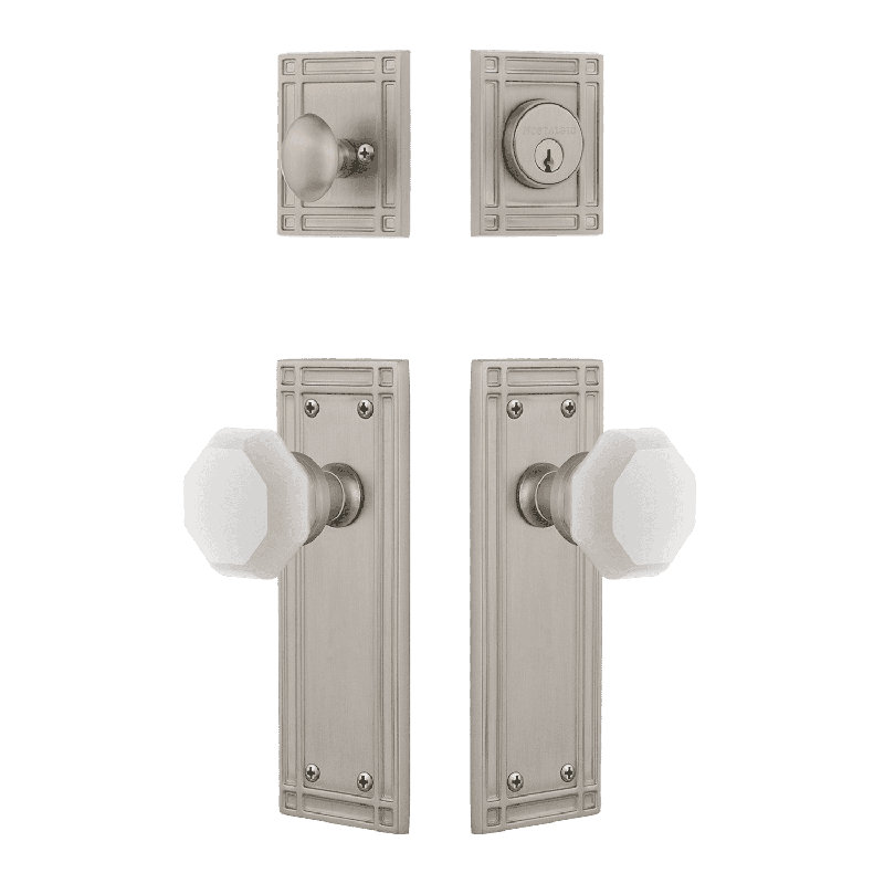 Ensemble d'entrée de mission Nostalgic Warehouse avec bouton en cristal Waldorf blanc, Nickel satiné, 2.75
