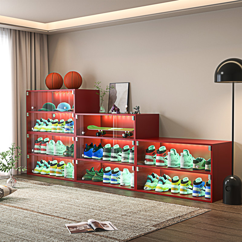 Armoire de rangement pour chaussures avec porte-chaussures Off Off, Rouge