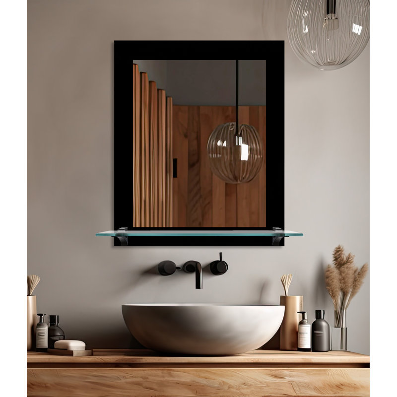 Kridia Flat Wall Mirror, Vertical, Glossy Black/Black, 25.5" H x 21.5" W