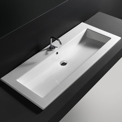 WS Bath Collections 20.3'' Glossy White Ceramic Rectangular Bathroom Sink with Overflow