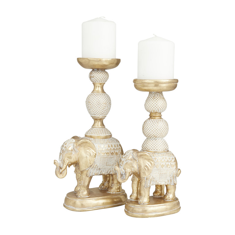 Ensemble de porte-votives de table en polystone 2 pièces, Doré, H 10,80 po x l 5,70 po x P 3,55 po