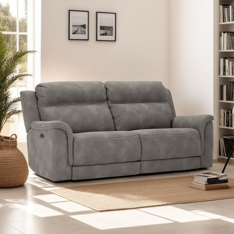Canapé inclinable électrique Corbin, USB Zero Draw, similicuir gris ardoise
