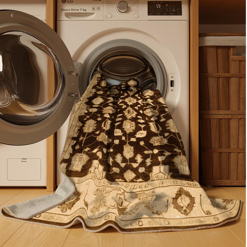 Tapis brun lavable à la machine, Carré 7 pi