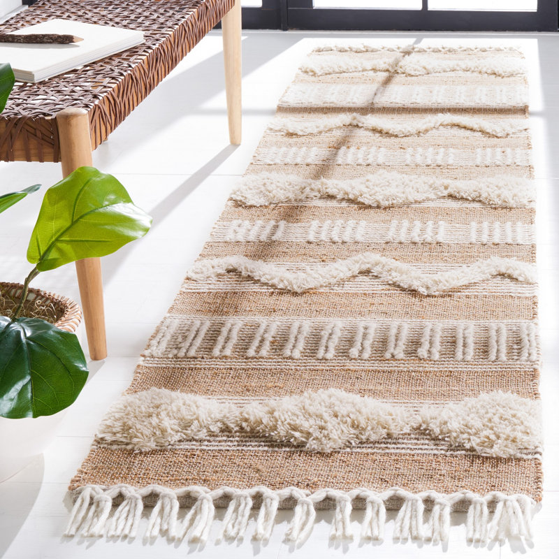 Atalee Natural Fiber Flat Weave Jute/Wool/Cotton Geometric Rug in Natural/Ivory, Runner 2'3" x 8'