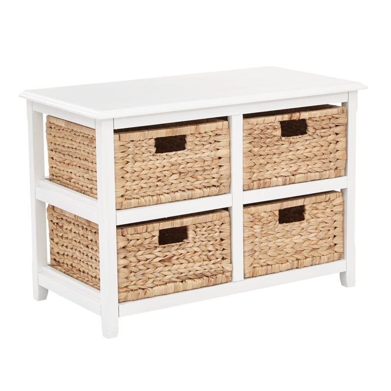 Commode de rangement 4 tiroirs Ottilie, Blanc et naturel
