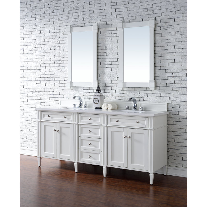 Meuble-lavabo double l 72 po Dussault, Blanc brillant, Blanc Zeus, 8 po