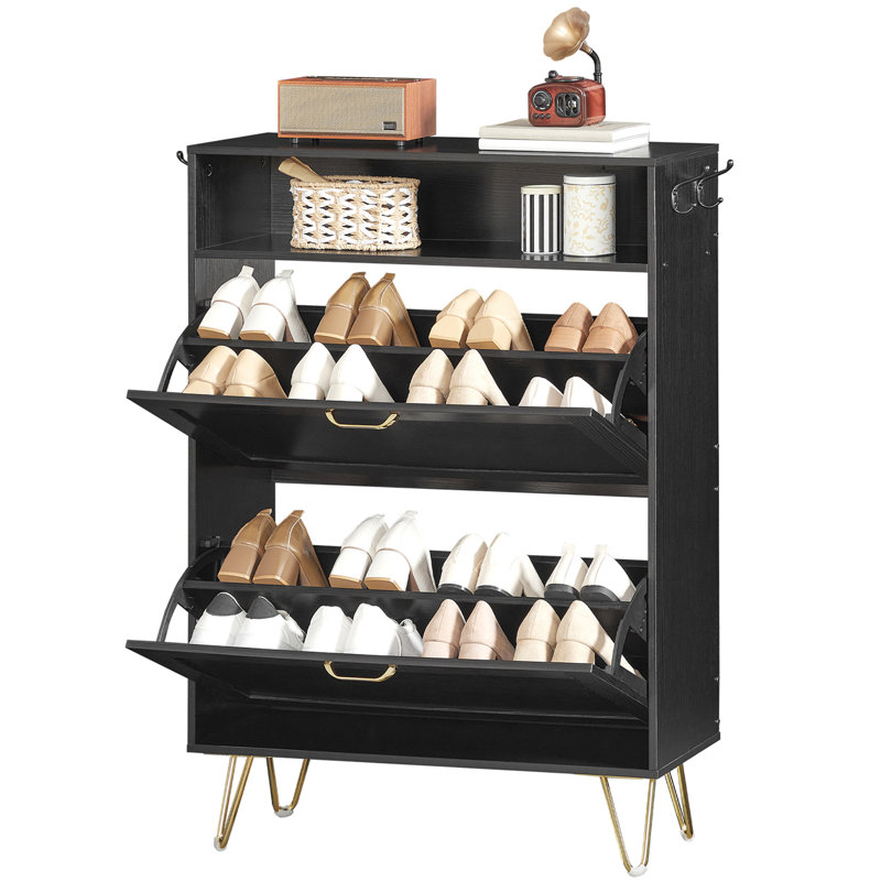 16 Pair Shoe Storage Cabinet, Black