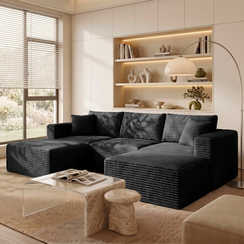 Boneless 112'' Corduroy Black Sofas , Black