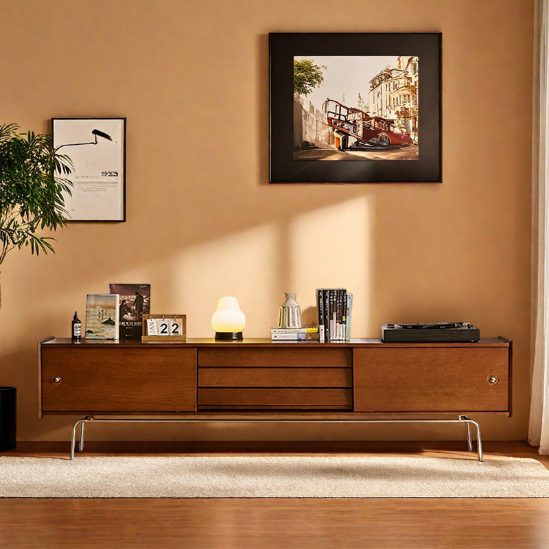 Retro-style solid wood TV cabinet, 21.65"H x 82.67"L x 15.74"W