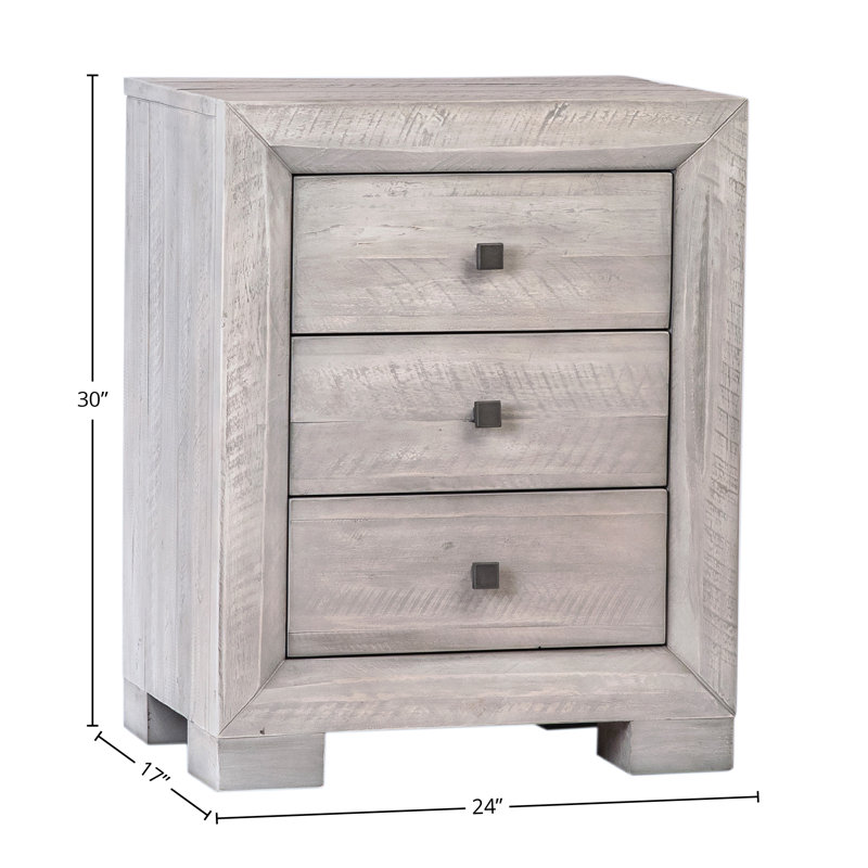 Clancy 3-Drawer Acacia Wood Nightstand, Light Gray Wash