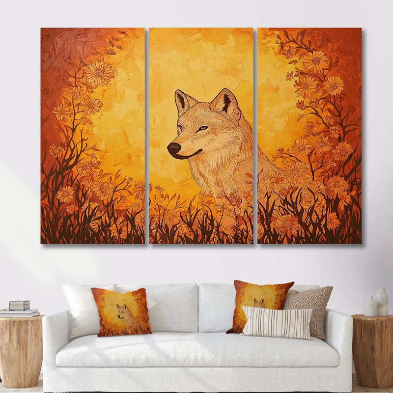 Blooming Wolf At Sunset I - Ensemble de décoration murale loup, Toile tendue, 28" H x 36" W, Does Not Apply