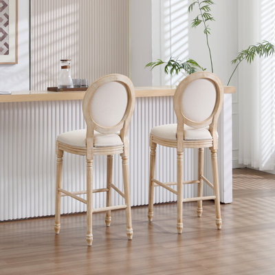 French Country 30'' Height Bar Chairs Set Of 2, Upholstered  Chairs With  Round Back, Wire Drawing And Carving Techniques ,Disassemblable ,  For Living Room, Kitchen , Restaurant Use