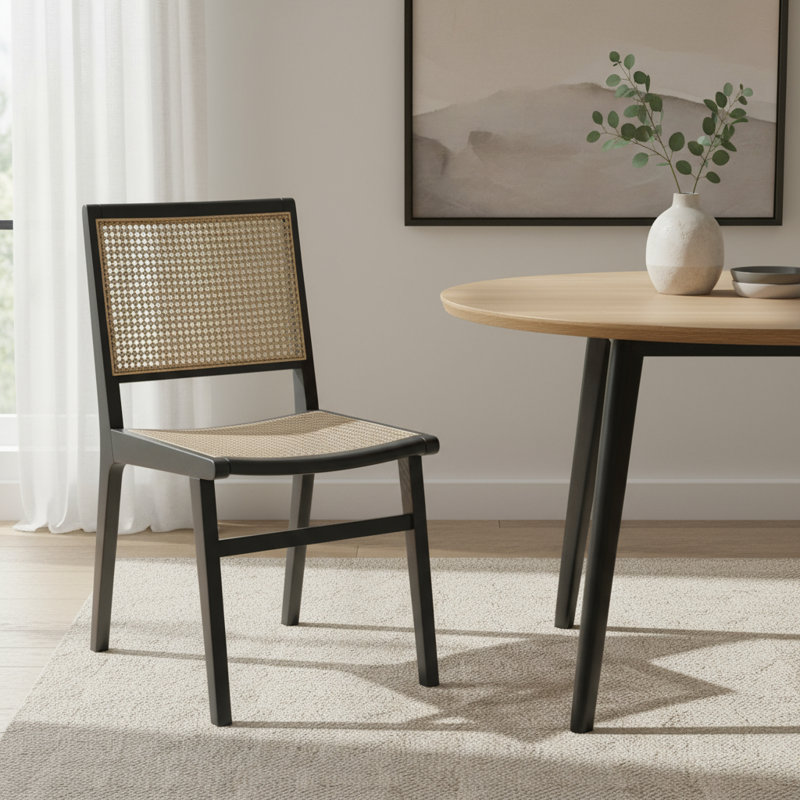 Chaise d'appoint en bois naturel et noir avec dossier partiellement ouvert