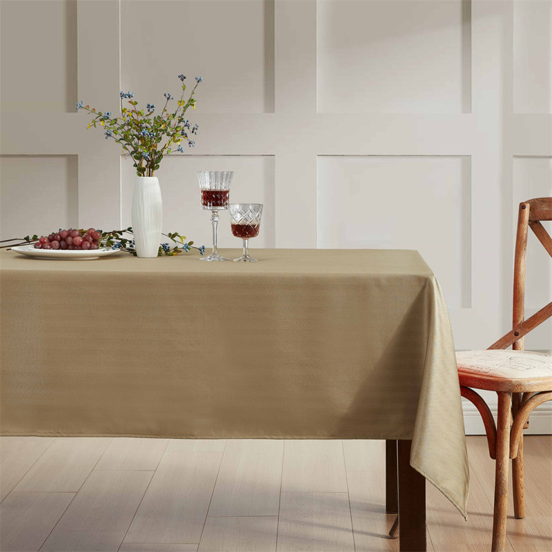 Lincoln Stripe Fabric Tablecloth, 70" Rectangle, Taupe