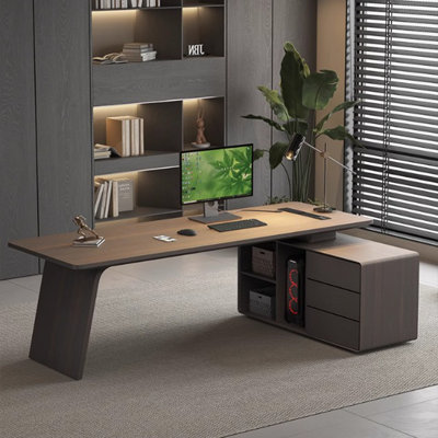 Bureau en L 78,74 po en forme de L en bois fumé