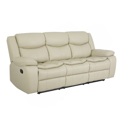 Breathable Leather Manual Reclining Sofa For Living Room, Cream