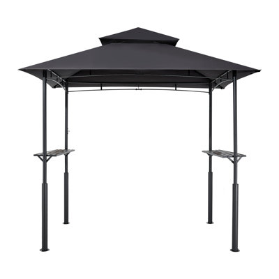 Abri de barbecue, abri de jardin extérieur renforcé de 8 pi x 5 pi avec toit à deux niveaux, abri de barbecue en acier thermolaqué avec 2 tablettes latérales et 8 crochets, auvent pour barbecue