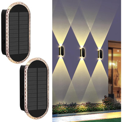Paquet de 2 lumières de clôture à énergie solaire avec éclairage vers le haut et vers le bas, 3 lumières murales extérieures à mode DEL, étanche IP65