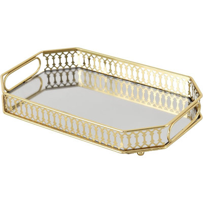 Decorative Organizer Tray With Handle, Durable Tray For Dresser, Bedroom, Bathroom, And Countertops