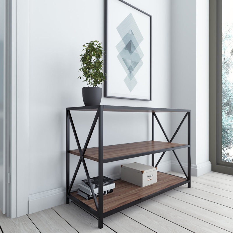 Modern Industrial Sideboard, Walnut & Black, 37.0 x 15.7 x 25.6 inches | 100% Melamine Coated Particle Board & Metal Frame | Stylish Storage Solution for Living Room, Dining Room & Office | Durable & Elegant Design