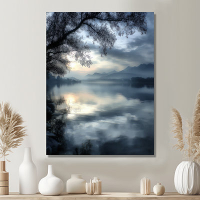 «Serene Lake At Dawn With First Light», reproduction d'art sur toile encadrée