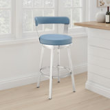 Wiltsey Modern Contemporary Swivel Metal Counter Or Bar Height Barstool With Top Grain Leather Seat