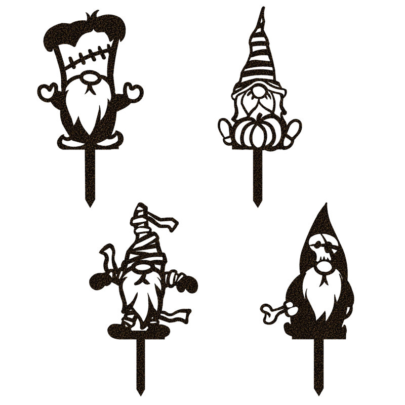 Ensemble de 4 gnomes de jardin d'Halloween en métal pour l'extérieur de Halloween, Noir