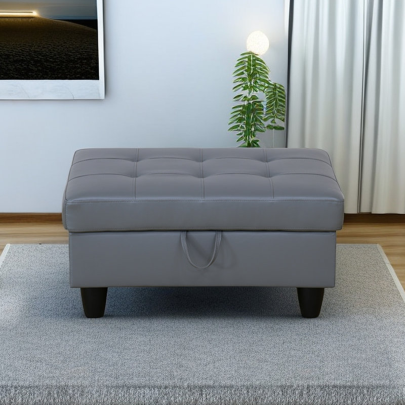 Faux Leather Upholstered Storage Bench, Dark Gray