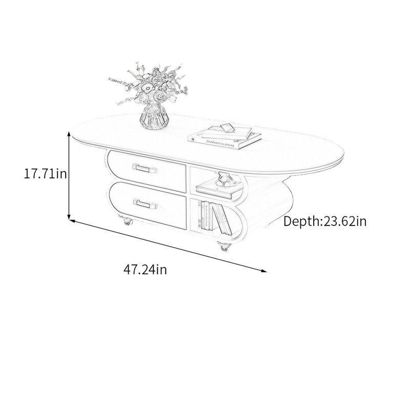 Table basse avec rangement, H 17,71 po x L 47,24 po x l 23,62 po, Blanc