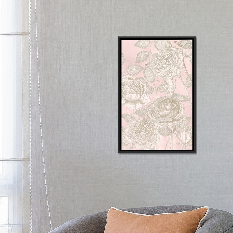 « fleuriing roses ii », impression sur toile, H 26 po x l 18 po x P 1,5 po, Toile avec cadre noir, Pas de tapis