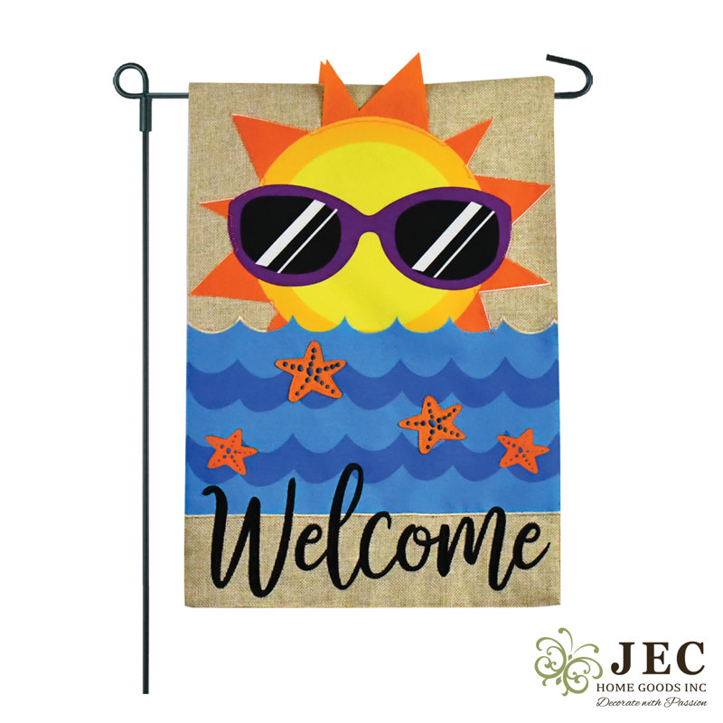 Drapeau de jardin en toile de jute Hello Summer Sun, Bienvenue