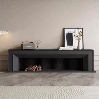 Black Solid Wood TV Cabinet Fireplace