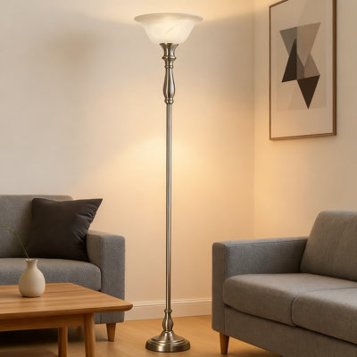 72-Inch  Floor Lamp With Brushed Nickel Finish And White Alabaster Glass Shade For Glare-Free Living Room, Bedroom, Or Corner Lighting