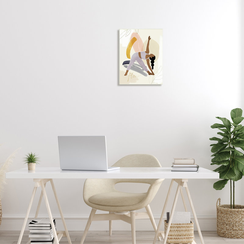 «Flow Yoga Text Plant Plant Pattern Stretching» par Victoria Barnes - impression, H 19 po x l 13 po x P 0,5 po, Plaque murale