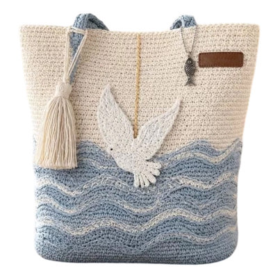 Handmade Crochet  Tote Bag For Women Large Woven Shoulder Bag With Tree Sun  Embroidery  Cotton Knit Beach Bag Casual Daily
