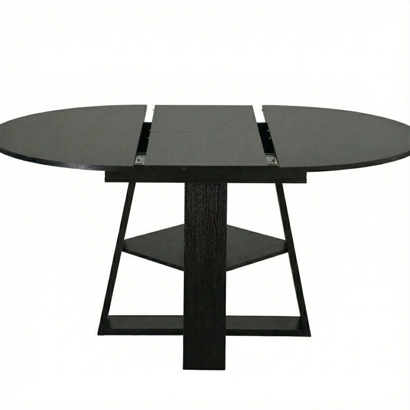 Table de salle à manger extensible ronde pour 4 à 8 personnes, table de salle à manger ovale de cuisine moderne avec feuilles amovibles peu encombrantes, base en bois avec tablette de rangement pour le salon de la cuisine