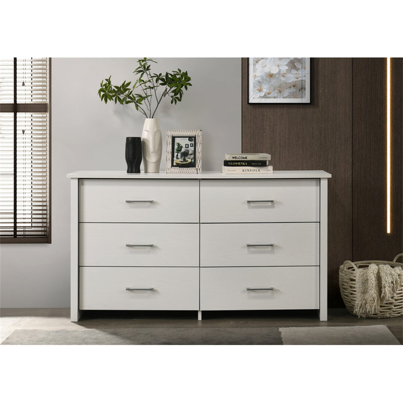 Commode blanche à 6 tiroirs avec poignées argentées Seraphiel, Blanc