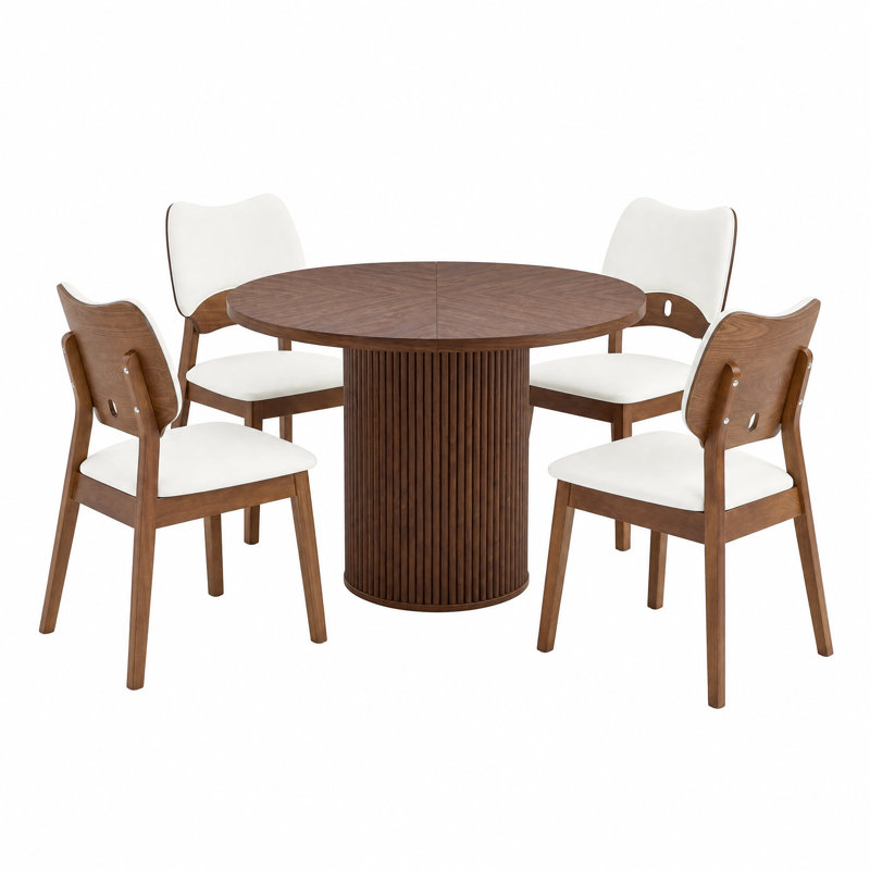 Ensemble de table de salle à manger 5 pièces avec piédestal caché, White