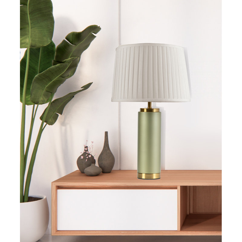 Cylinder 55cm Metal Ceramic look Table Lamp, Green, Cream