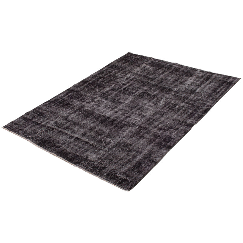 Tapis noir en laine noué à la main de conception unique 2000 pi 5 pi 7 po x 7 pi 10 po Ofelya