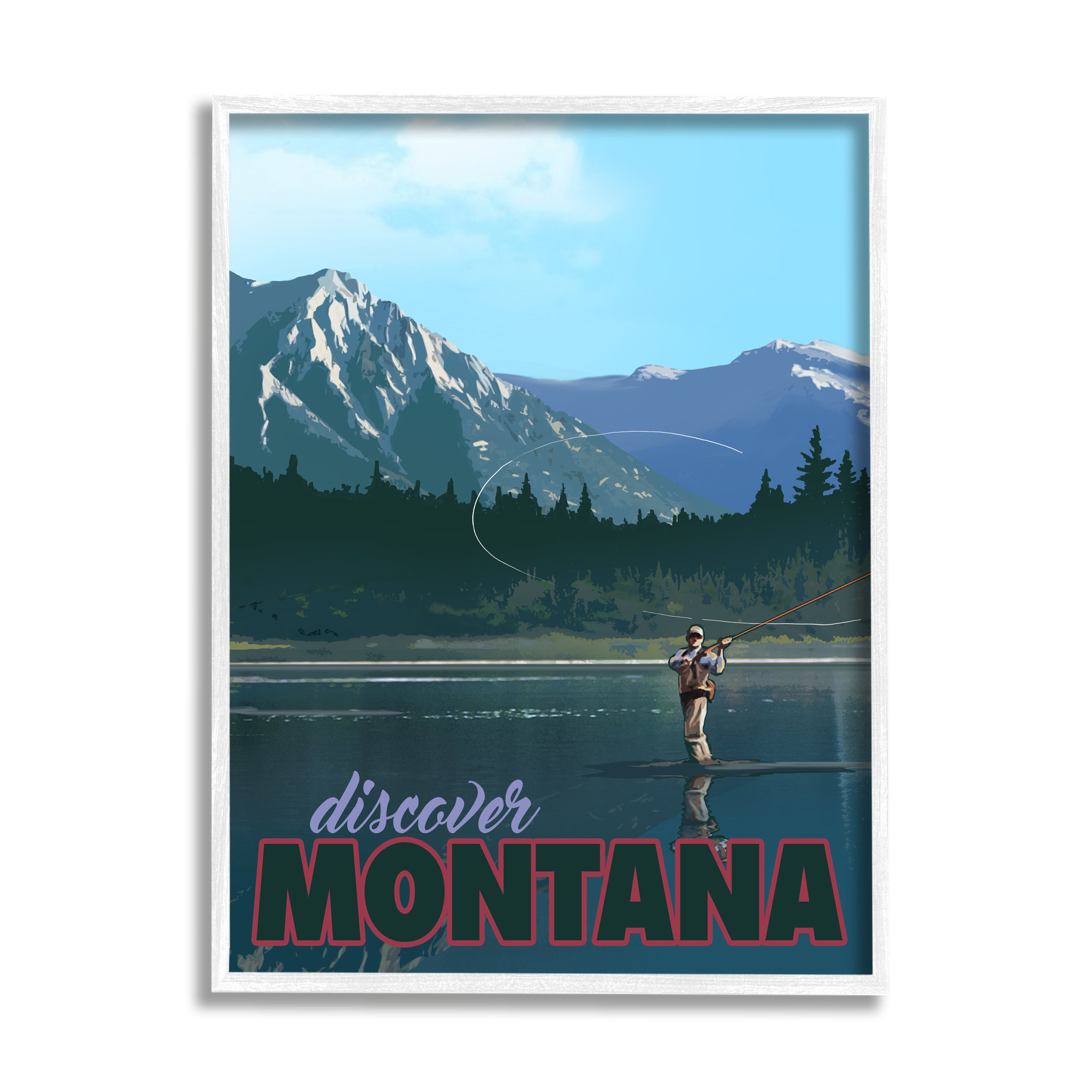 Stupell Industries Montana Travel Fly Fishing Lake Mountains Framed On  Canvas by David Owens Illustration Print