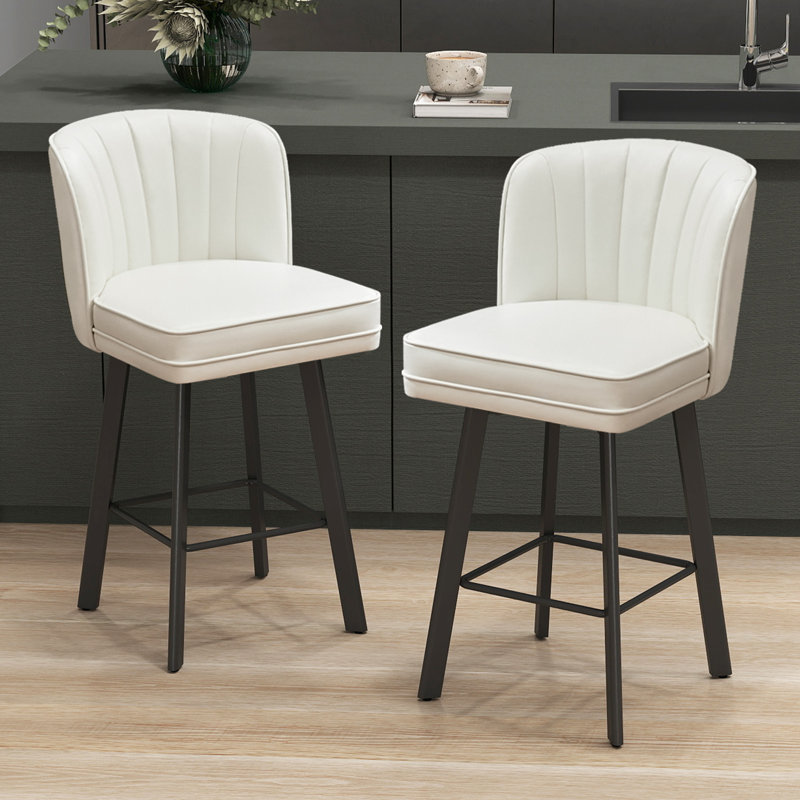 Tabourets de bar pivotants de 26 po à hauteur de comptoir avec dossier, tabourets d'îlot de cuisine avec dossier en coquille capitonné, siège rembourré et pieds en métal avec repose-pieds