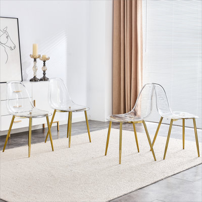 Chaise de salle à manger moderne et transparente, chaise en plastique sans accoudoirs, chaise en cristal, tabouret de maquillage nordique, ensemble de 4 chaises en métal plaqué or