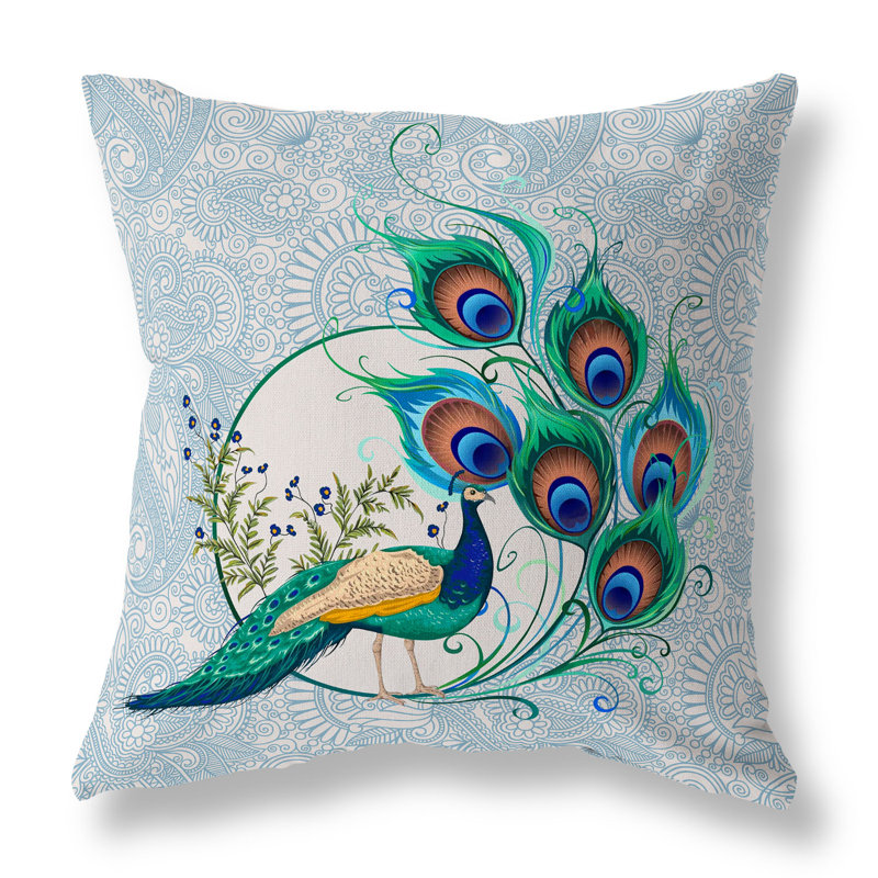 Coussin Paisley, H 18 po x l 18 po, Bleu ciel / ivoire / cachemire vert